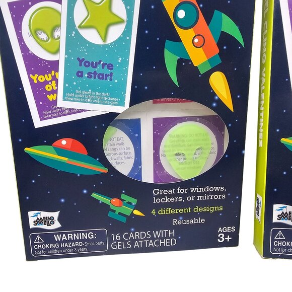 Space Glow Gel Cling Valentines Cards For Kids 16 Cards 2 packs - Picture 3 of 6